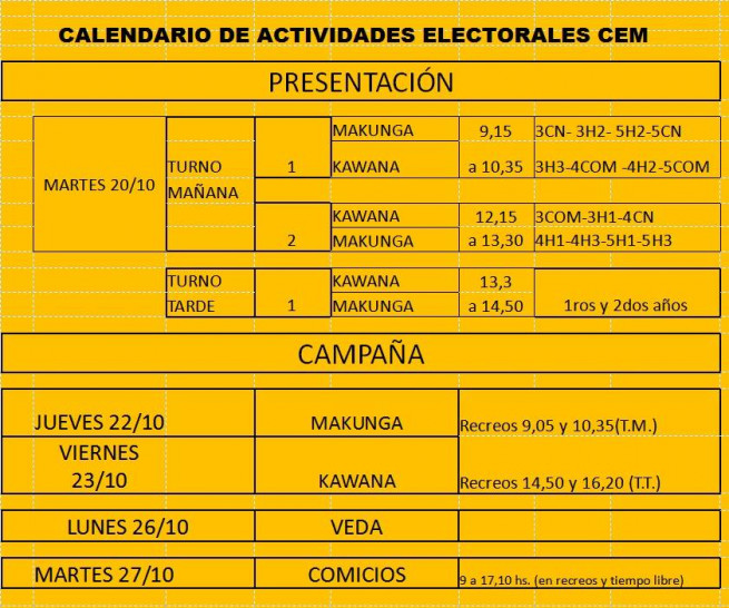 imagen Cronograma de actividades electorales del CEM