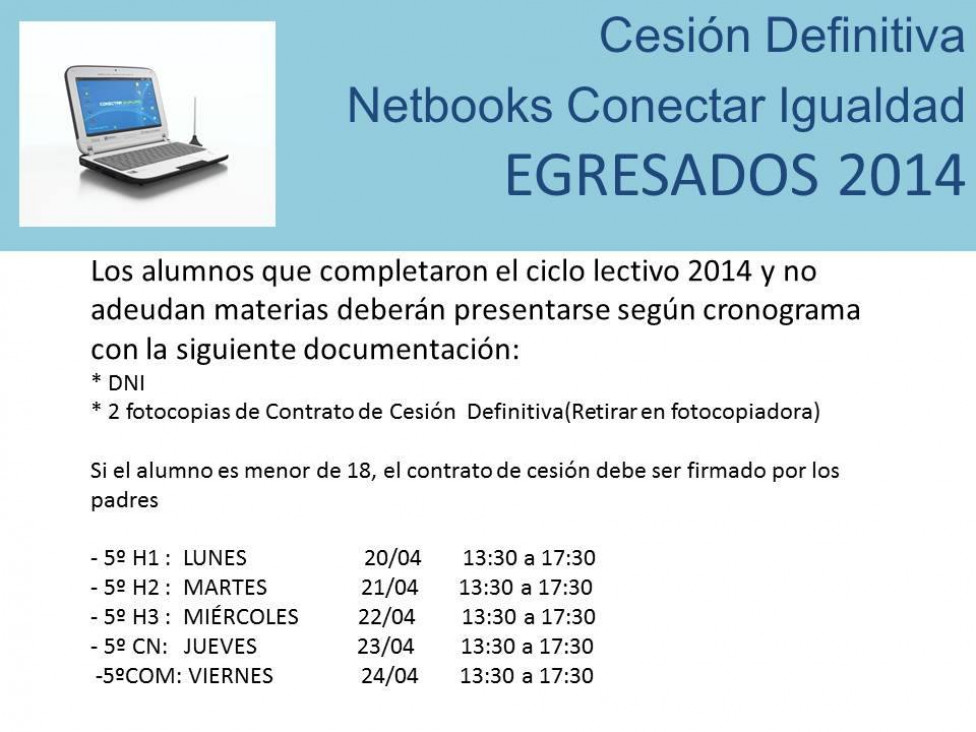 imagen Cesión definitiva de netbooks para egresados 2014