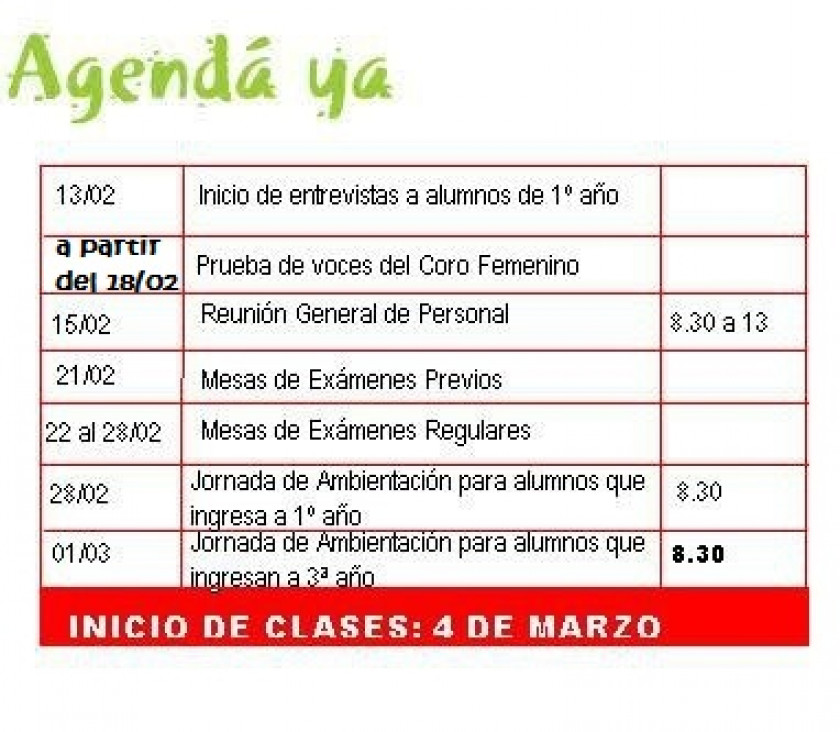 imagen AGENDA DE INICIO DE ACTIVIDADES 2013