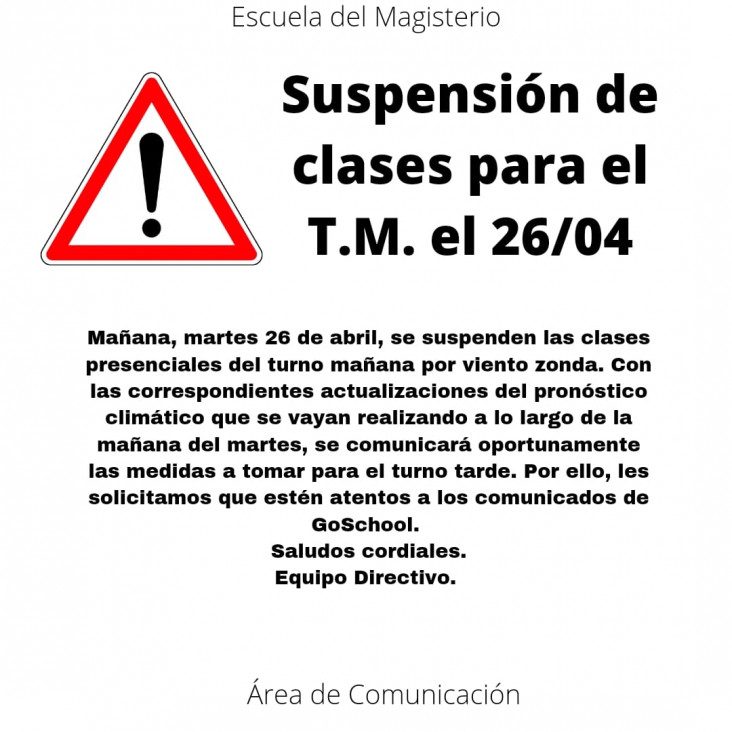 imagen Suspenden las clases el martes 26/4 en turno mañana por viento Zonda